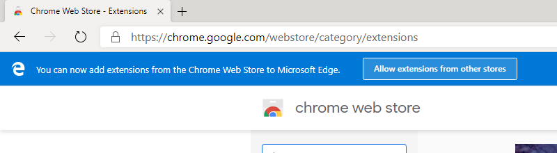 The Google Chrome app store on Microsoft's Chromium-based Edge